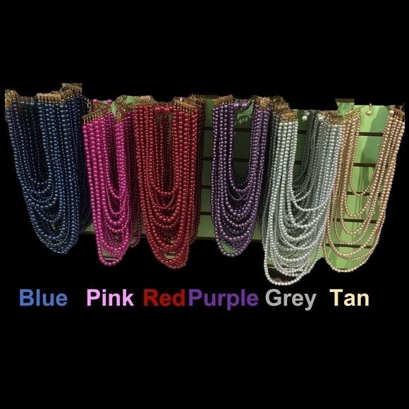 Elegant Multi Strand Pearl Necklace with Earrings - Picture 2 of 2